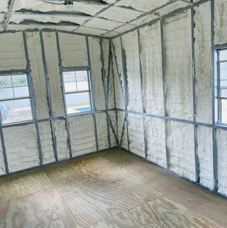Closed-cell spray foam insulation applied to wall cavities in a residential project in Shreveport